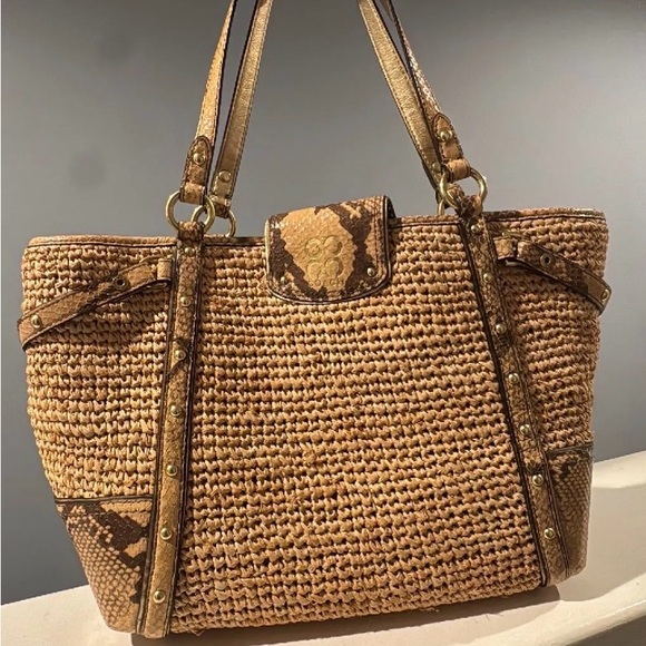 Coach Tan and Brown Woven Tote Bag - Picture 2 of 7
